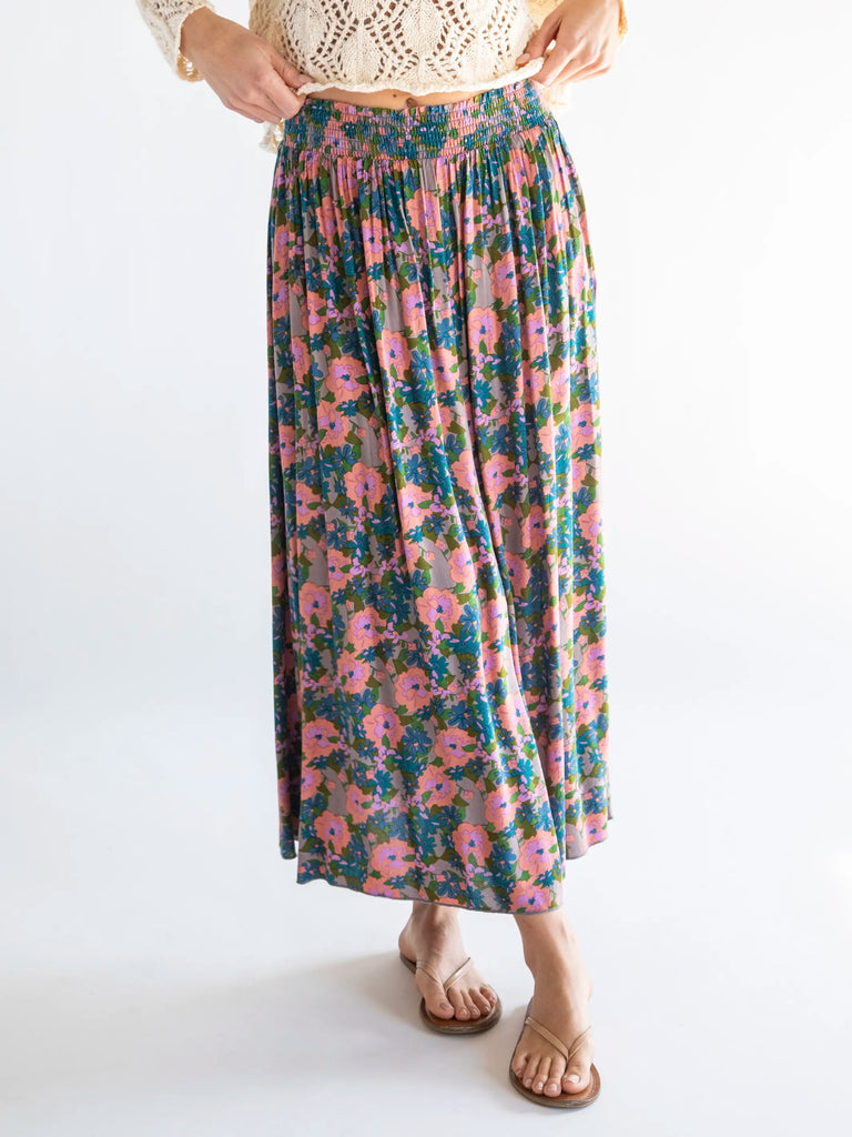 Maylin Midi Skirt - Pink Blue Floral-view 1